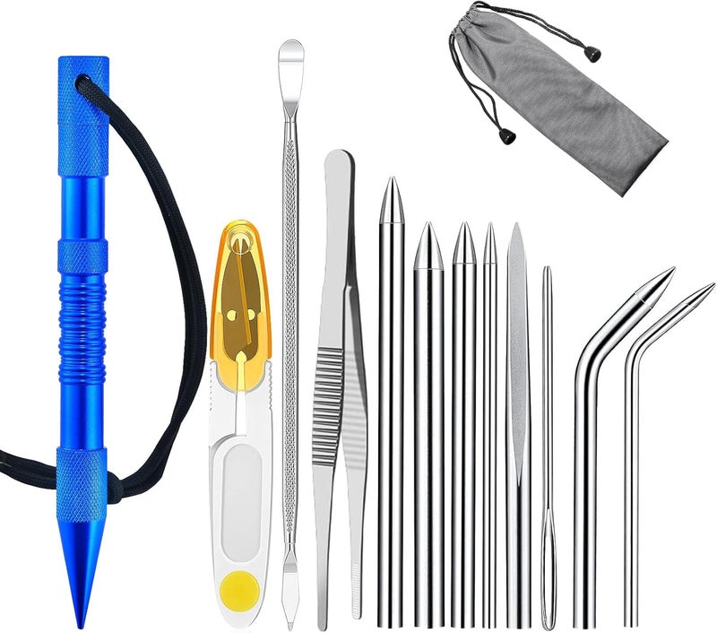 MONOBIN 12 Pcs Paracord FID Set Paracord Tools with Stainless Steel Knotter Marlinspike, Paracord Stitching Lacing Needles for Paracord Work Leather Weaving - Image 1